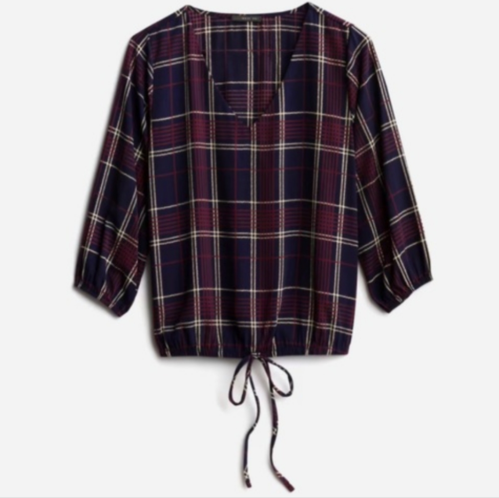 NWT West Kei plaid print v-neck blouse